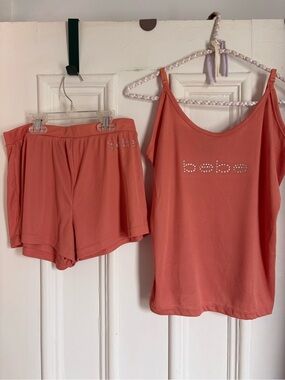 NWOT Bebe Coral Pink Ribbed Tank & Shorts Sleep Set